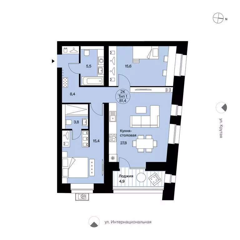 2-комнатная квартира: Сыктывкар, Крутая улица, 2 (81.4 м) - Фото 0