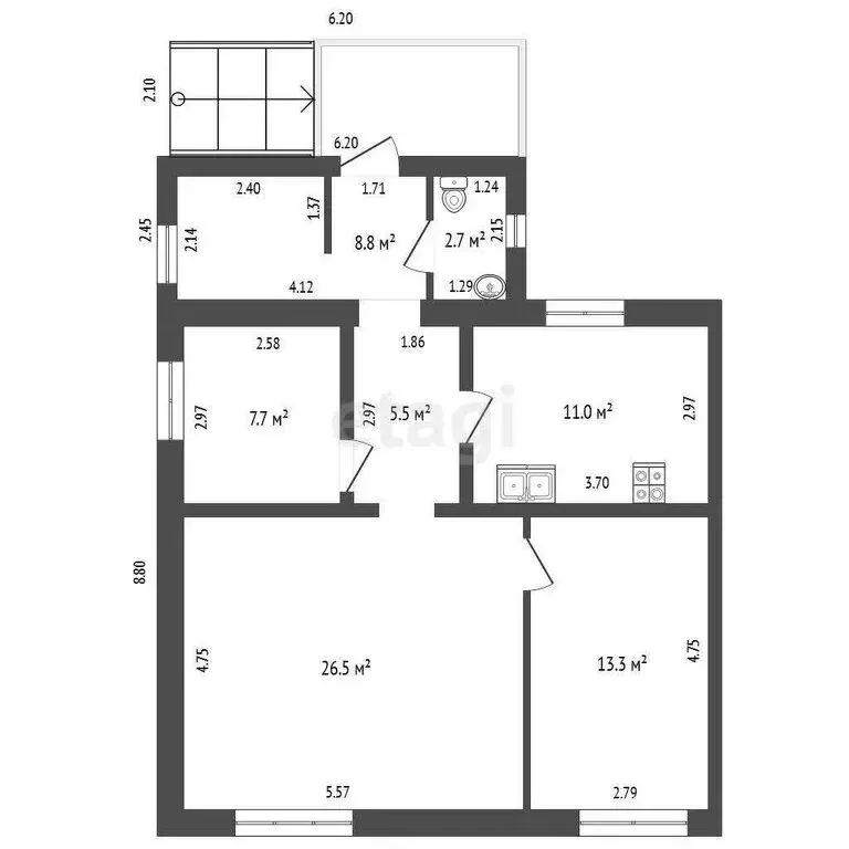 Дом в посёлок Черноборский, улица Комарова (75.5 м) - Фото 1
