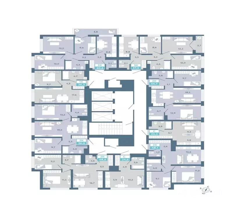 Студия Тюменская область, Тюмень Айрис жилой комплекс (24.3 м) - Фото 2