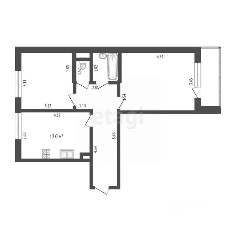 2-к кв. Тюменская область, Тюмень ул. Обдорская, 3 (50.6 м) - Фото 2