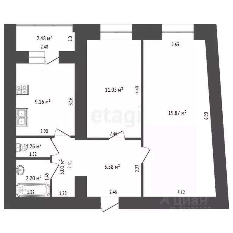 2-к кв. Самарская область, Самара Московское шоссе, 18-й км, 7А (55.0 ... - Фото 1