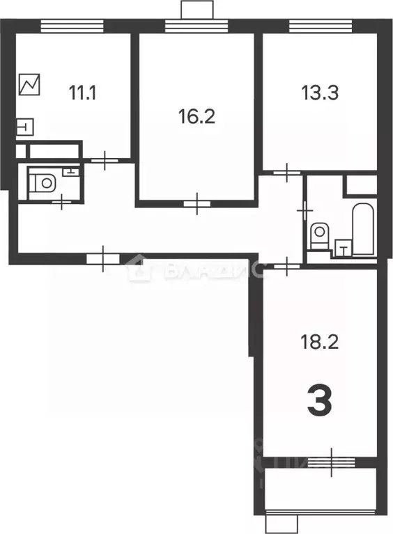 3-к кв. Москва, Москва, Троицк ул. Городская, 12 (78.9 м) - Фото 2