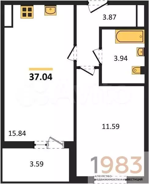 1-к. квартира, 37 м, 3/10 эт. - Фото 0