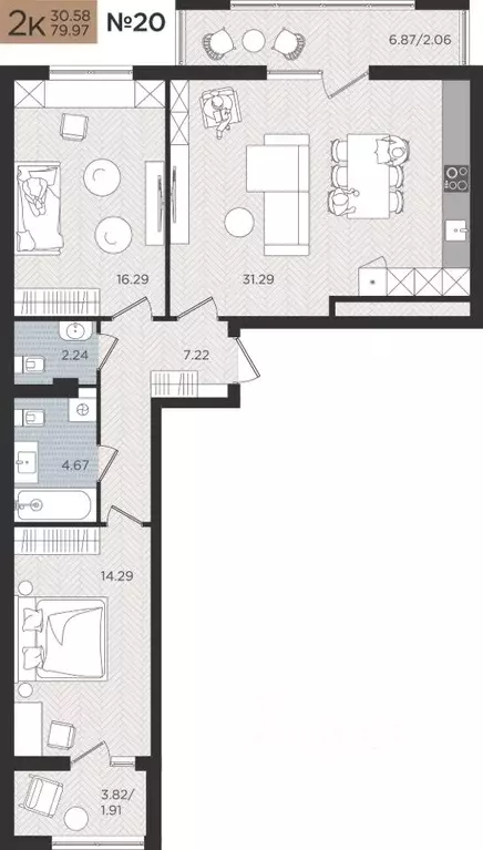 2-к кв. Калининградская область, Калининград Мой Город жилой комплекс ... - Фото 1