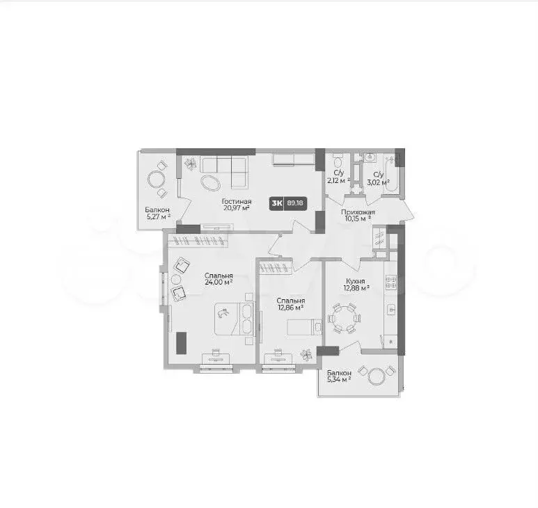 3-к. квартира, 89,2 м, 12/17 эт. - Фото 1
