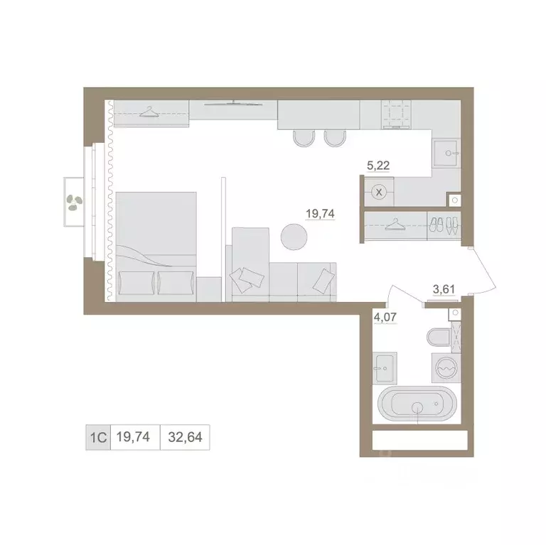 1-к кв. Башкортостан, Уфа бул. Яркий (32.64 м) - Фото 1