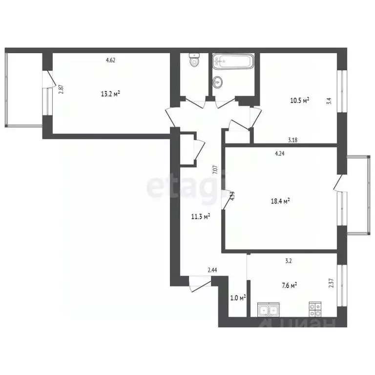 3-к кв. Крым, Симферополь ул. Батурина (67.1 м) - Фото 2