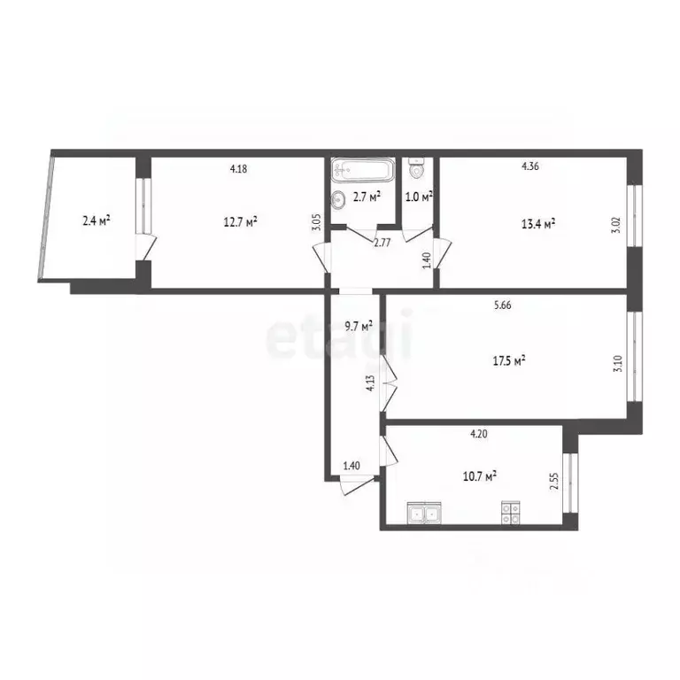 3-к кв. Тюменская область, Тюмень ул. Свердлова, 22 (67.7 м) - Фото 2
