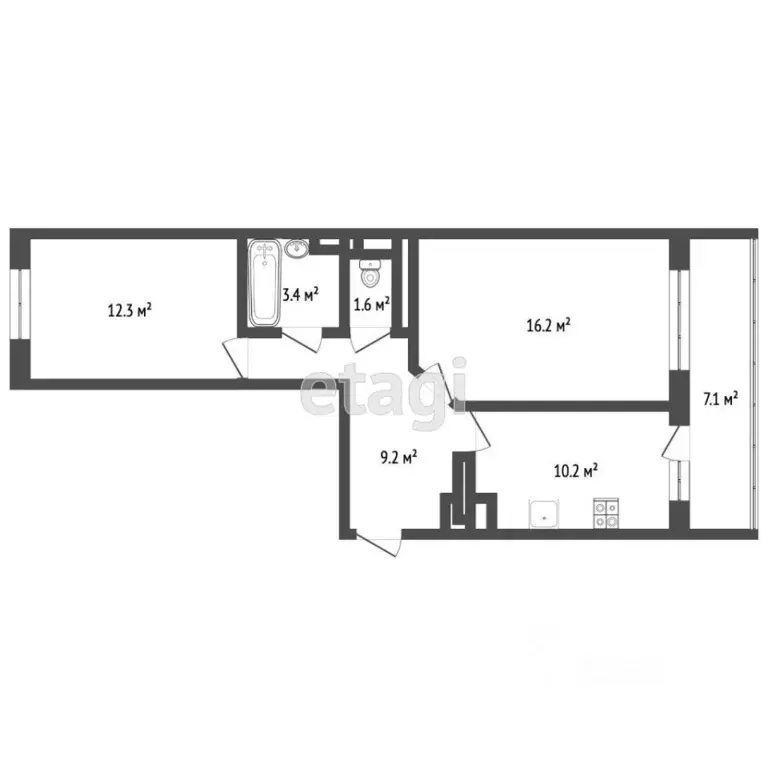2-к кв. Татарстан, Альметьевск ул. Гафиатуллина, 35 (52.8 м) - Фото 2
