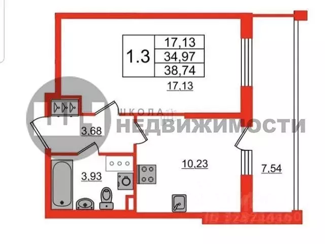1-к кв. Санкт-Петербург ул. Бориса Шмелева, 5 (35.0 м) - Фото 2