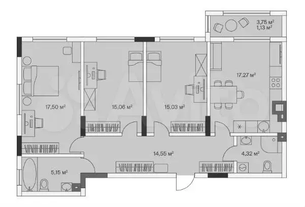 3-к. квартира, 90 м, 1/7 эт. - Фото 1