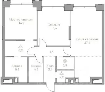 2-к кв. Москва Коллекция Лужники жилой комплекс (87.9 м) - Фото 1
