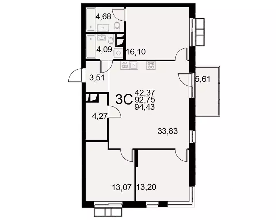 3-к кв. Тульская область, Тула Пушкинская ул., 2Г (94.43 м) - Фото 1