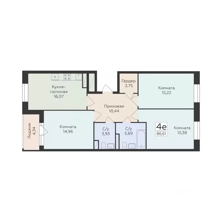 4-к кв. Воронежская область, Воронеж ул. Матросова, 60 (86.61 м) - Фото 1