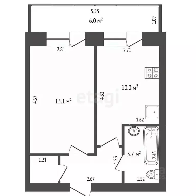 1-к кв. Ростовская область, Аксай ул. Речников, 15к4 (32.0 м) - Фото 2