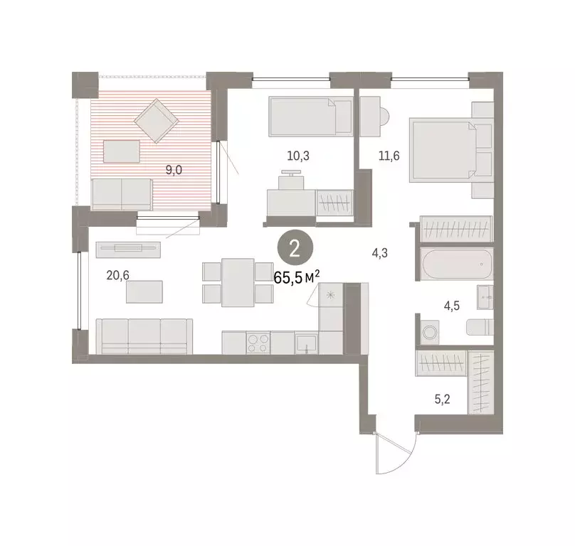 2-комнатная квартира: Екатеринбург, улица Гастелло, 18 (65.52 м) - Фото 2