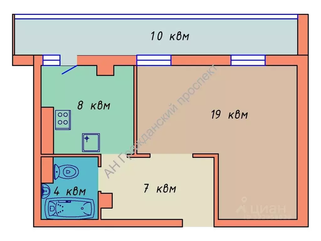 1-к кв. Санкт-Петербург ул. Кораблестроителей, 40к7 (41.0 м) - Фото 2