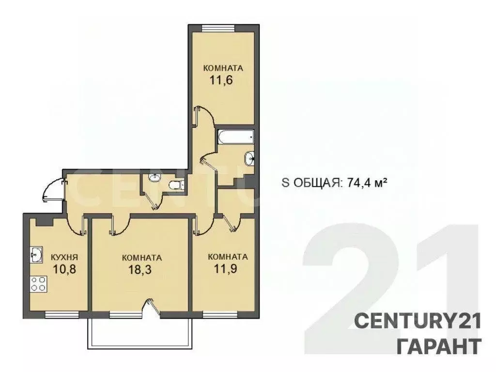 3-к кв. Ленинградская область, Всеволожск Советская ул., 18 (74.4 м) - Фото 1