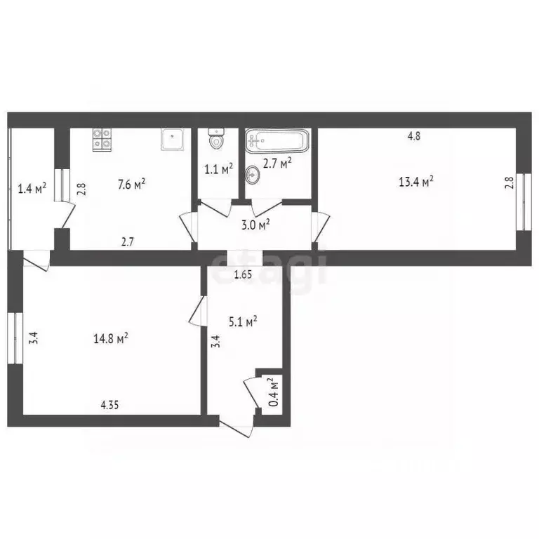 2-к кв. Мордовия, Саранск ул. Полежаева, 157 (48.1 м) - Фото 1