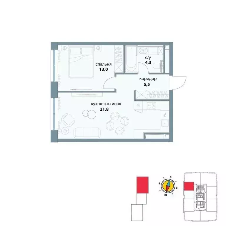 1-комнатная квартира: Москва, улица Василия Ланового, 7с1 (45.8 м) - Фото 1