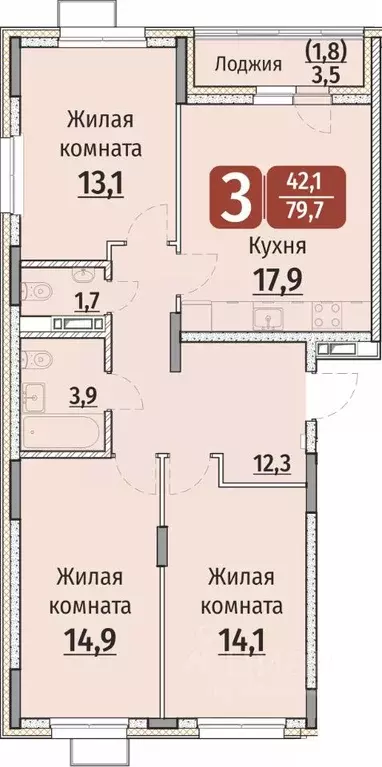 3-к кв. Чувашия, Чебоксары ул. Энергетиков, поз7 (79.7 м) - Фото 0