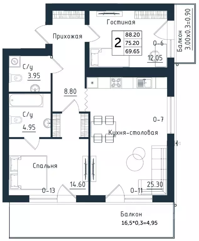 2-к кв. Калининградская область, Янтарный пгт Янтарные Сезоны жилой ... - Фото 1