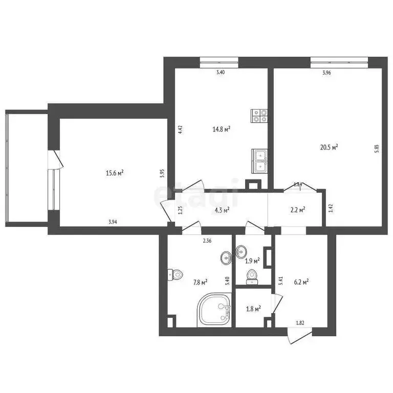 2-комнатная квартира: Челябинск, улица Яблочкина, 3 (75.1 м) - Фото 0
