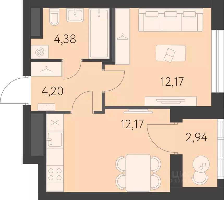 1-к кв. Свердловская область, Екатеринбург ул. Академика Парина, 25 ... - Фото 1