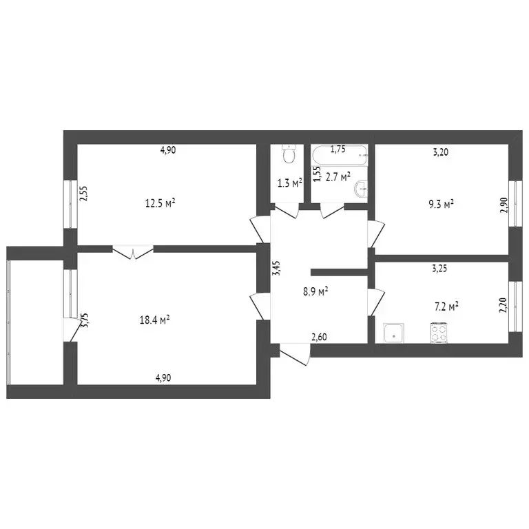 3-комнатная квартира: Ялуторовск, улица Новикова, 24 (60.9 м) - Фото 1