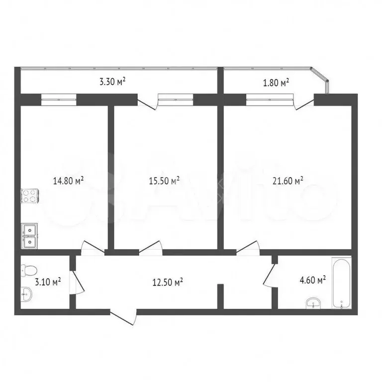 2-к. квартира, 74 м, 5/9 эт. - Фото 0
