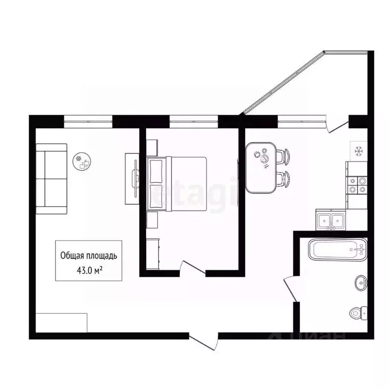 2-к кв. Новосибирская область, Новосибирск ул. Есенина, 10 (43.0 м) - Фото 1