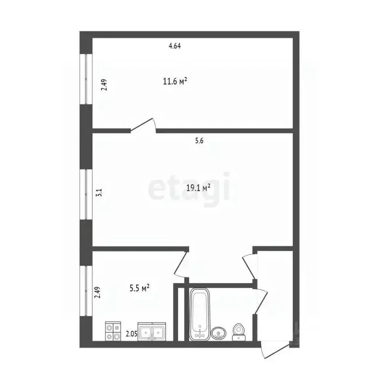 2-к кв. Псковская область, Псков Юбилейная ул., 57 (44.4 м) - Фото 2