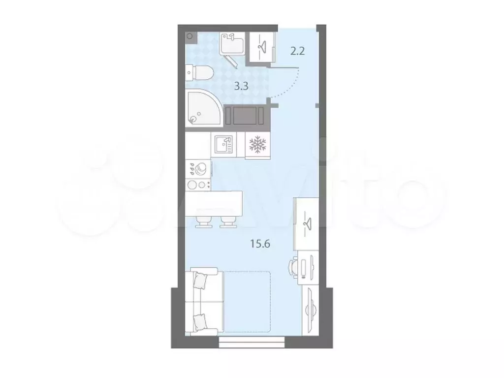 Квартира-студия, 21,1 м, 6/21 эт. - Фото 0