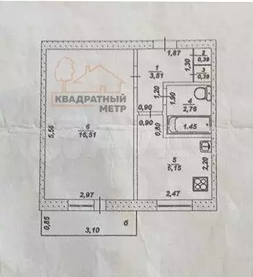 1-к. квартира, 29,8 м, 4/5 эт. - Фото 0