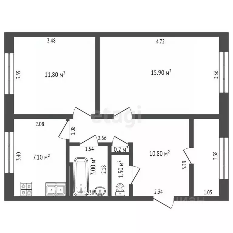 2-к кв. Ханты-Мансийский АО, Нягань ул. Чернышова, 16 (50.3 м) - Фото 1