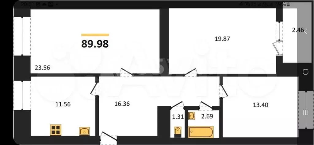 3-к. квартира, 90 м, 4/16 эт. - Фото 1