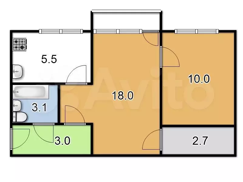 2-к. квартира, 43 м, 3/4 эт. - Фото 0