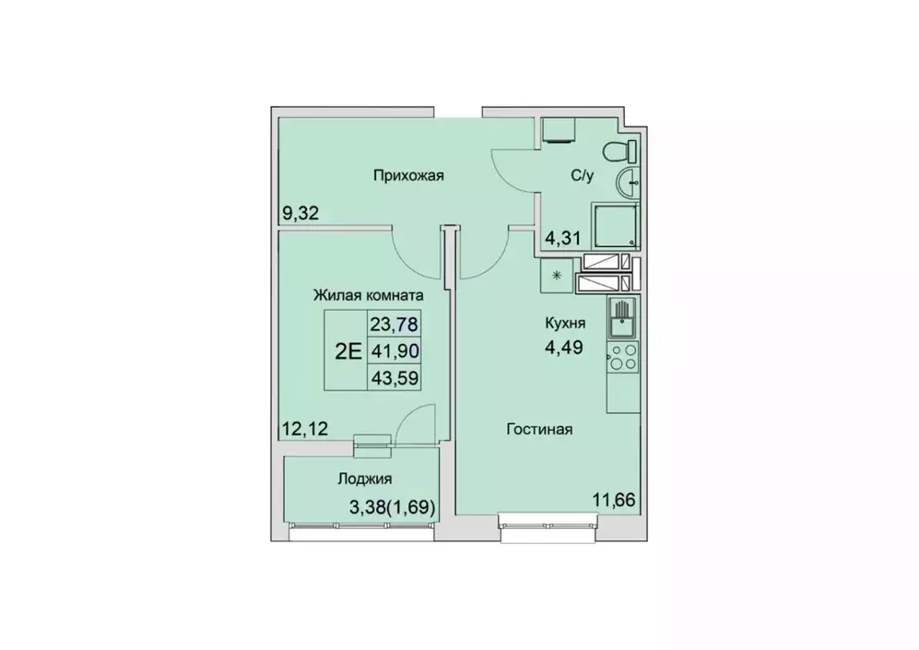 2-к кв. Ростовская область, Батайск  (43.59 м) - Фото 1