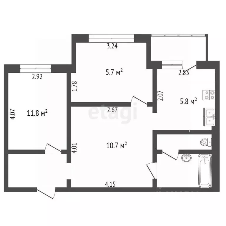 2-к кв. Ханты-Мансийский АО, Сургут Игоря Киртбая ул., 9 (60.2 м) - Фото 1