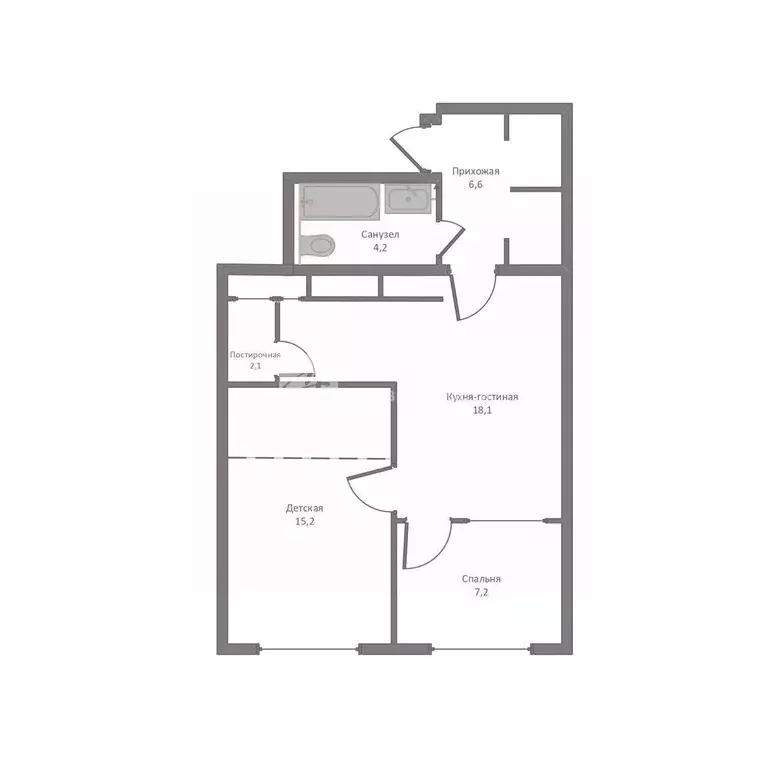 Квартира, 2 комнаты, 55.1 м - Фото 1