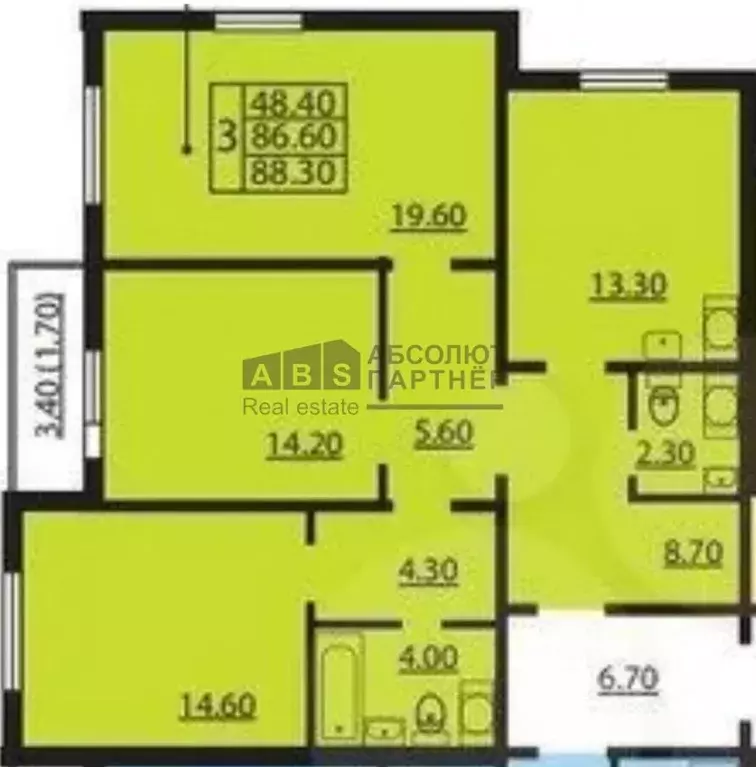 3-к кв. Санкт-Петербург Бестужевская ул., 7к3 (88.3 м) - Фото 2