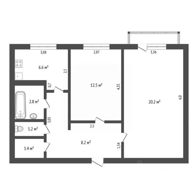 2-к кв. Амурская область, Архара пгт ул. Архаринская, 1/1 (52.2 м) - Фото 2