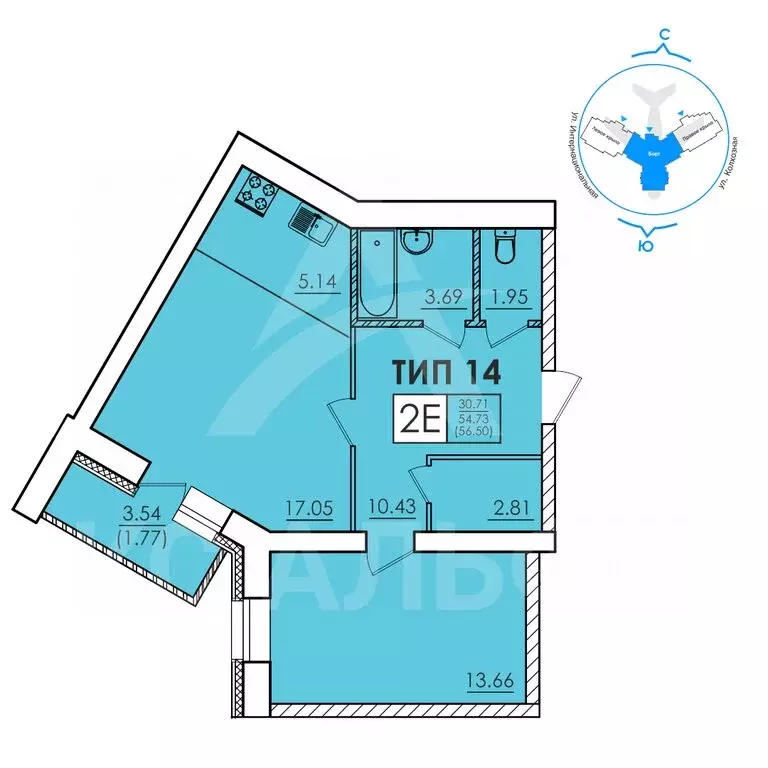2-комнатная квартира: Сыктывкар, Колхозная улица, 14 (56.5 м) - Фото 1