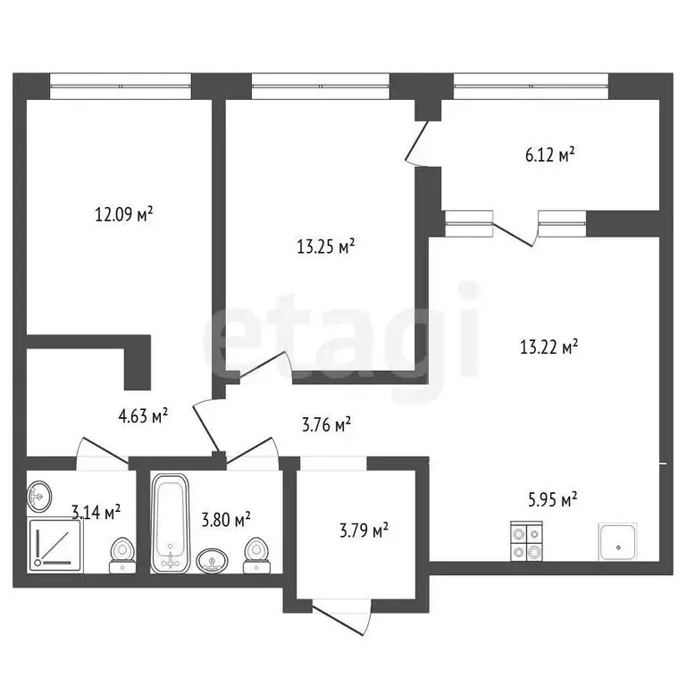 2-комнатная квартира: Тюмень, Краснооктябрьская улица, 14 (66 м) - Фото 1