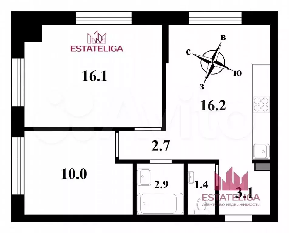 3-к. квартира, 52,4 м, 4/9 эт. - Фото 0