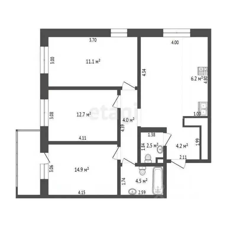3-к кв. Тюменская область, Тюмень ул. Фармана Салманова, 16 (80.2 м) - Фото 0