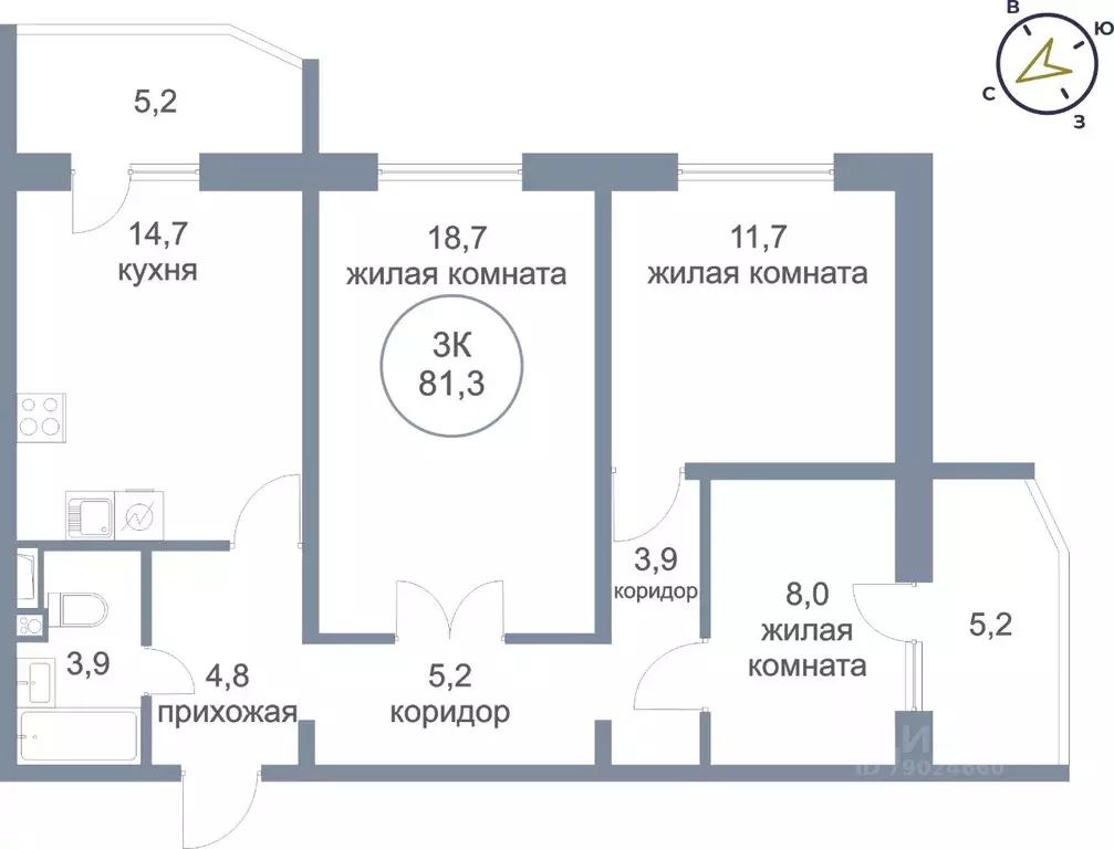 3-к кв. Ханты-Мансийский АО, Сургут тракт Югорский, 52/1 (81.3 м) - Фото 0