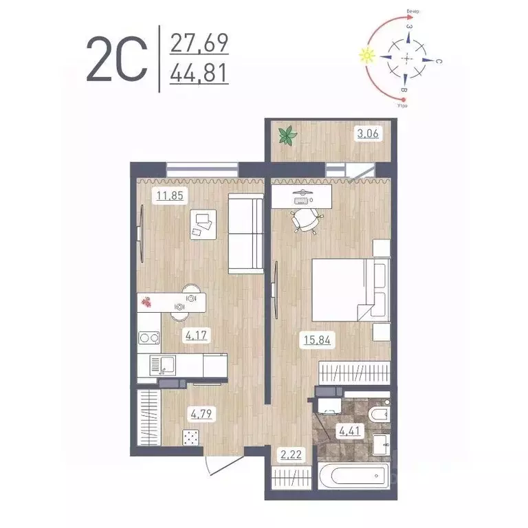 2-к кв. Новосибирская область, Новосибирск ул. Забалуева, 69 (44.81 м) - Фото 0