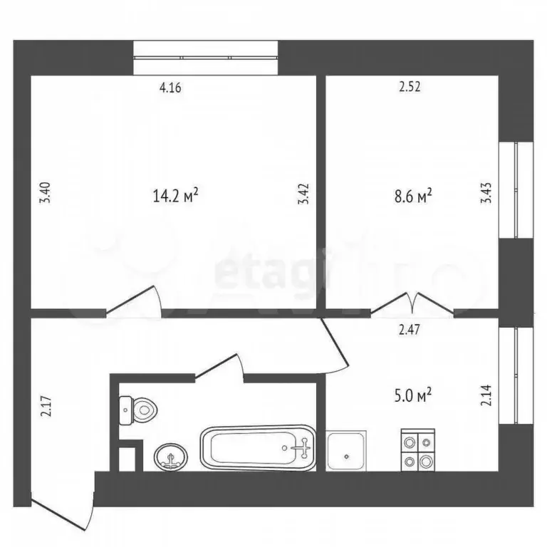2-к. квартира, 37,6 м, 1/9 эт. - Фото 0