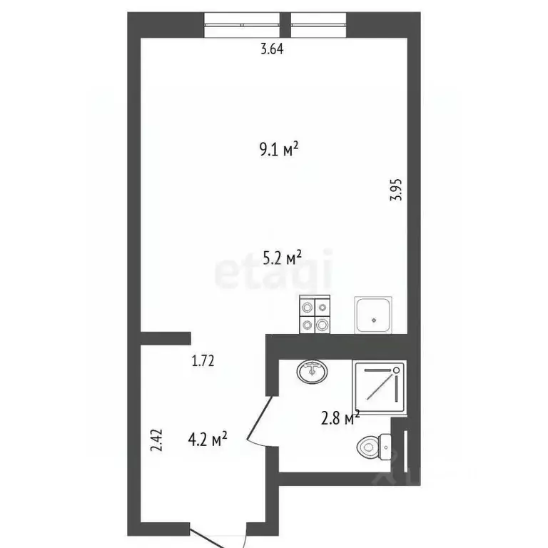 Студия Тюменская область, Тюмень Полевая ул., 117к3 (21.3 м) - Фото 2
